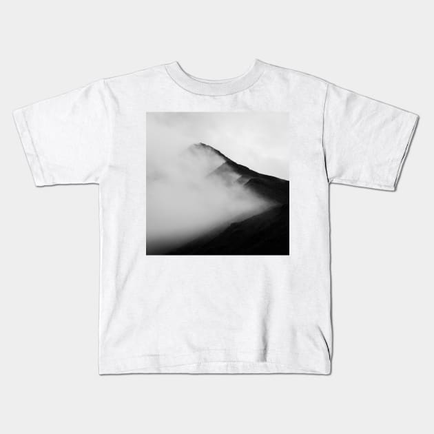 Black and White Misty Mountain Range Kids T-Shirt by Danny Wanders